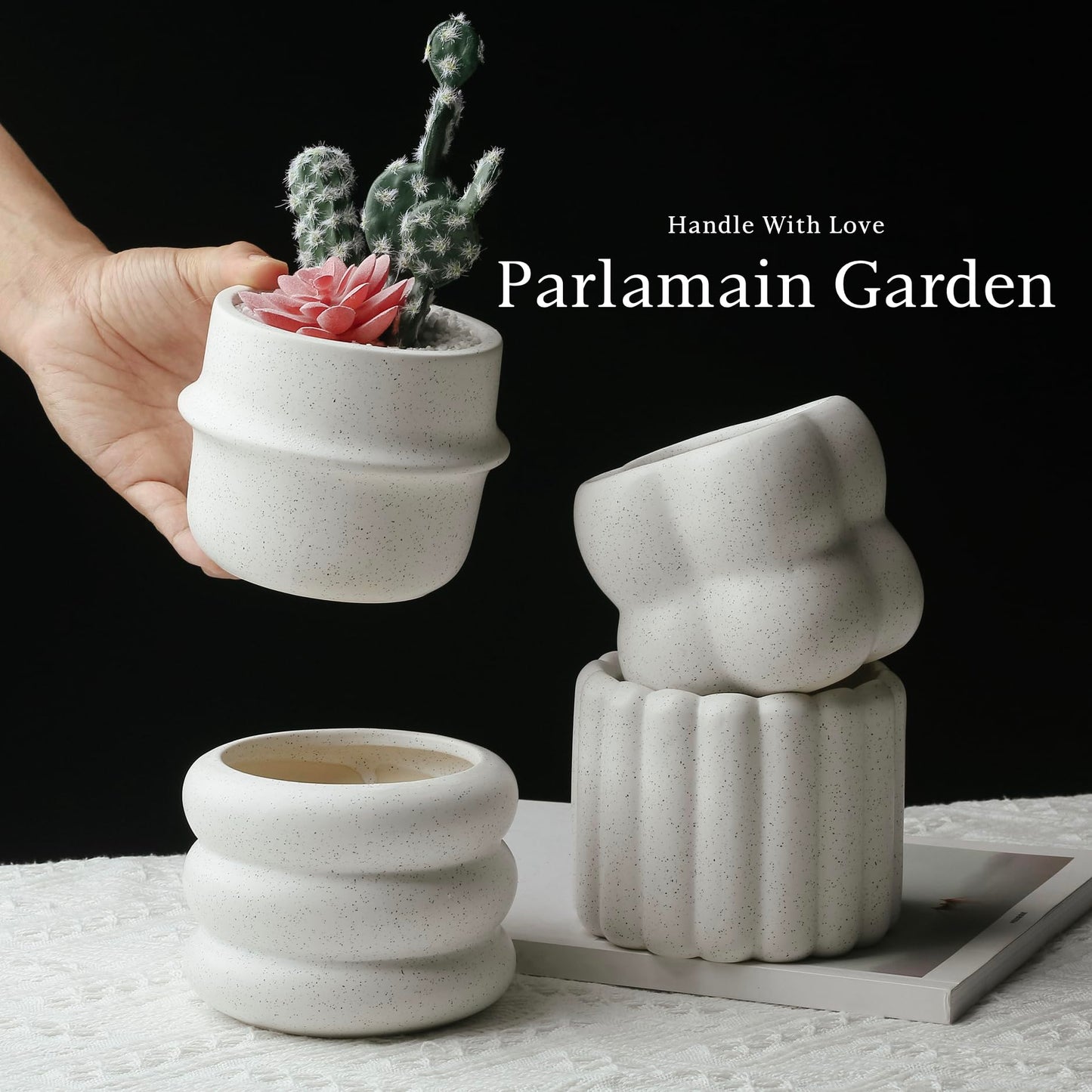 Parlamain Ceramic Succulent Pots Set of 4 Small Planters for Indoor Plants 4x4 Inch Decorative Plant Pots Modern Home Decor