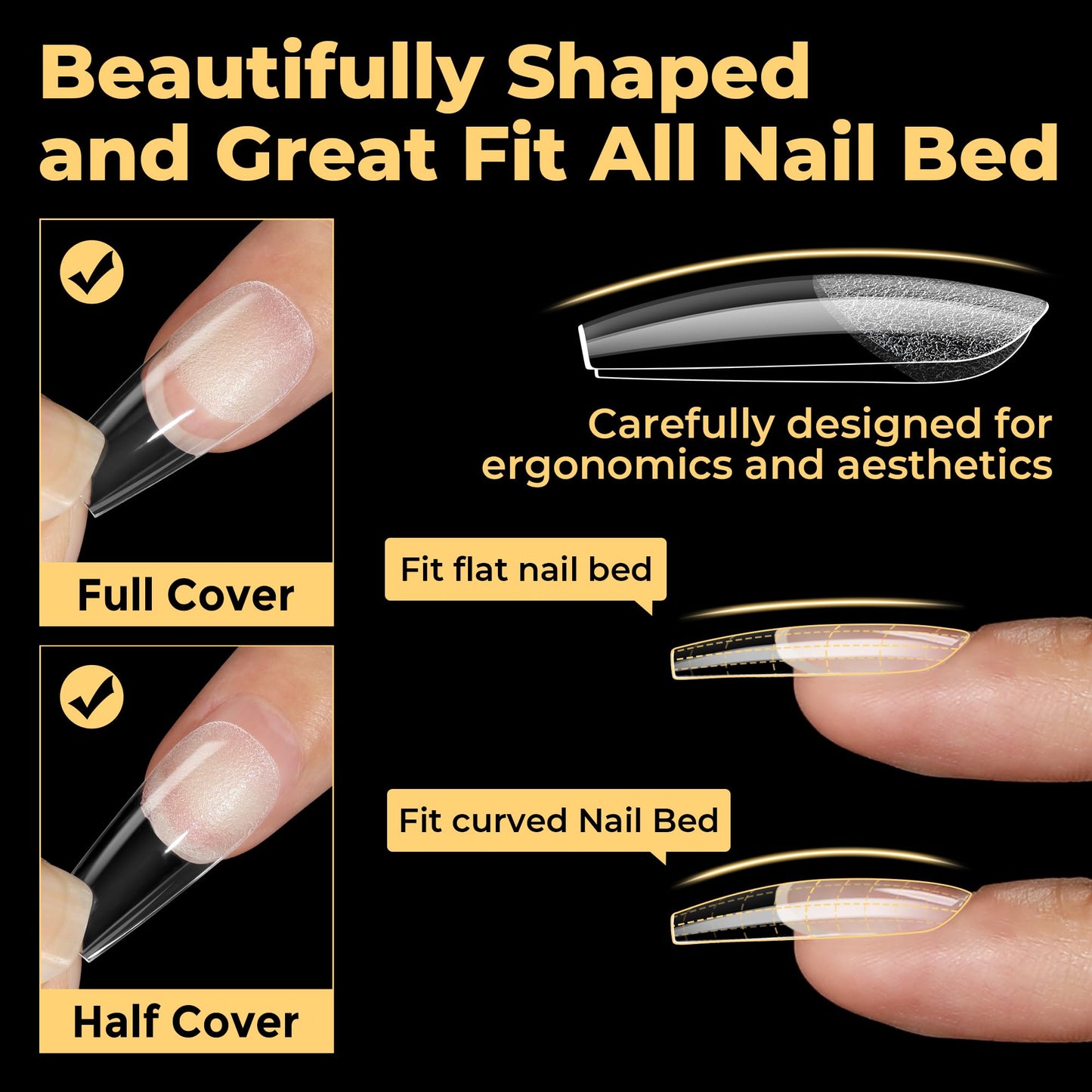 UNA GELLA Medium Coffin Nails Tips 600Pcs, Gel Nail Tips Coffin Pre Etched Press On Nails Fake Soft Gel Nail Tips For Nail Extension Ombre Stlye Art Home DIY Salon 12 Sizes