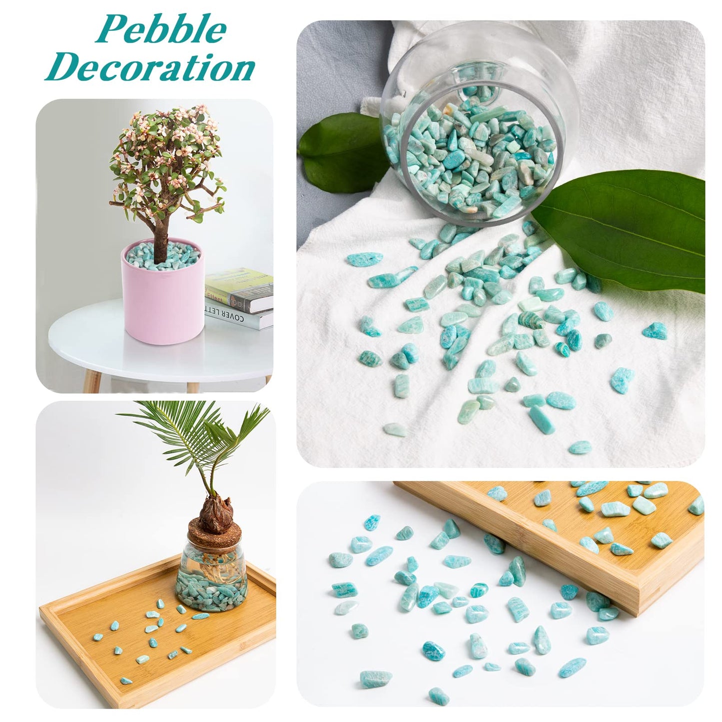 QICQDRAM Natural Green Amazonite Crystals Bulk 0.9 Lb/405g Small Tumbled Chips Crystal Stone Decorative Pebbles for Home Decoration & Fish Turtle Tank, Vase Filler, Plants Decor