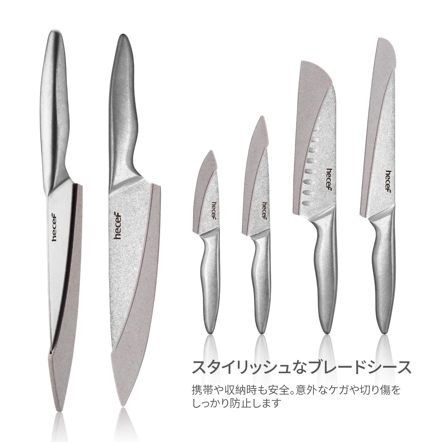 hecef Vintage Style Kitchen Knife Sets,Scratch Resistant Camping Matte Knives with 5 Slots Recycled Oxford Cloth Knife Roll Bag & Covers,Stonewashed High Carbon Stainless Steel Blades & Hollow Handle