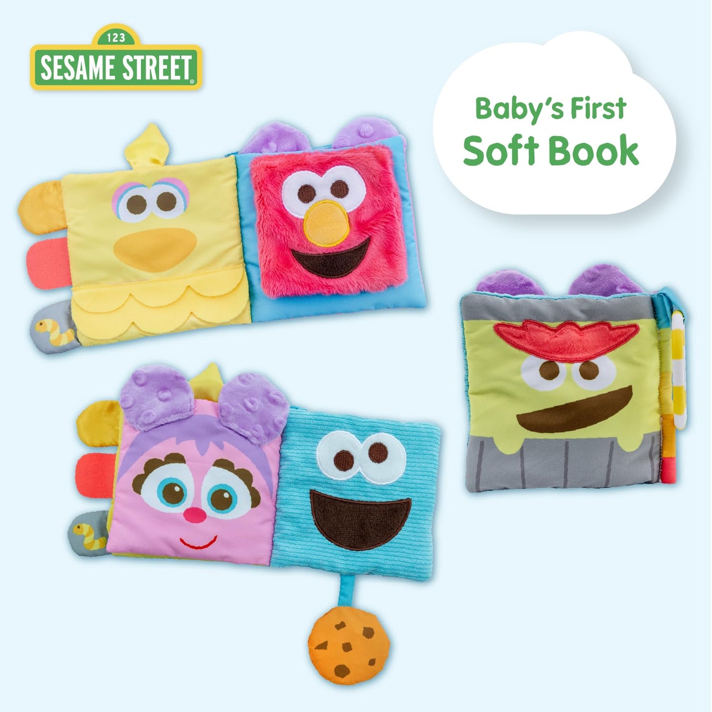Kids Preferred Sesame Street Soft Book Featuring Your Favorite Characters with Sensory Materials and Multiple Tabs to Keep Baby Engaged – 11 Inches – Surface Washable