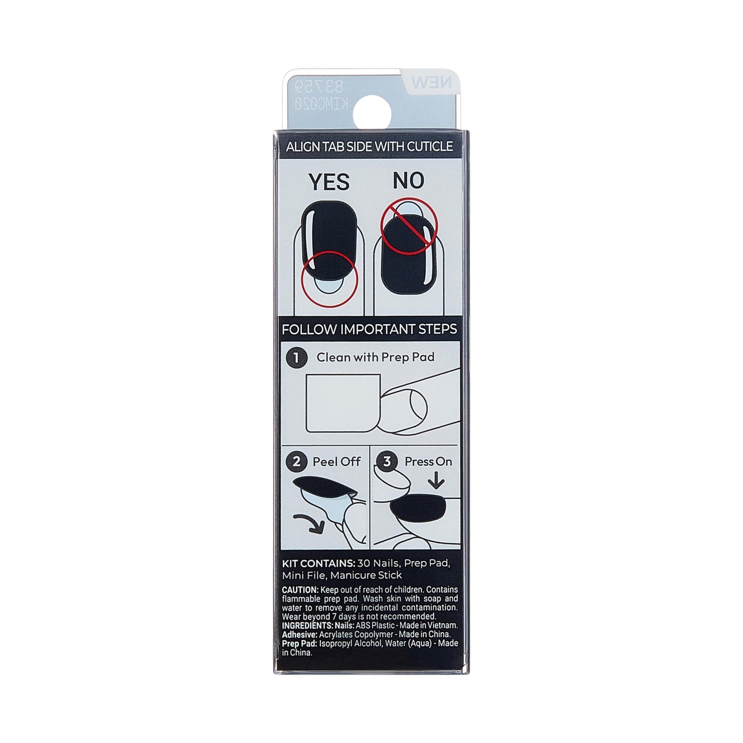 Kiss Impress No Glue Mani Press On Nails, Color, 'All Black', Black, Short Size, Squoval Shape, Includes 30 Nails, Prep Pad, Instructions Sheet, 1 Manicure Stick, 1 Mini File