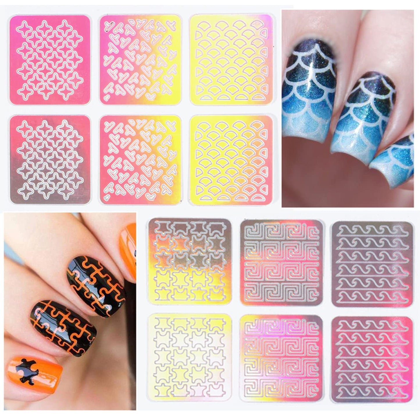 30 Sheets White Flowers Nail Stickers and 24 Sheets Nail Stencils Stickers