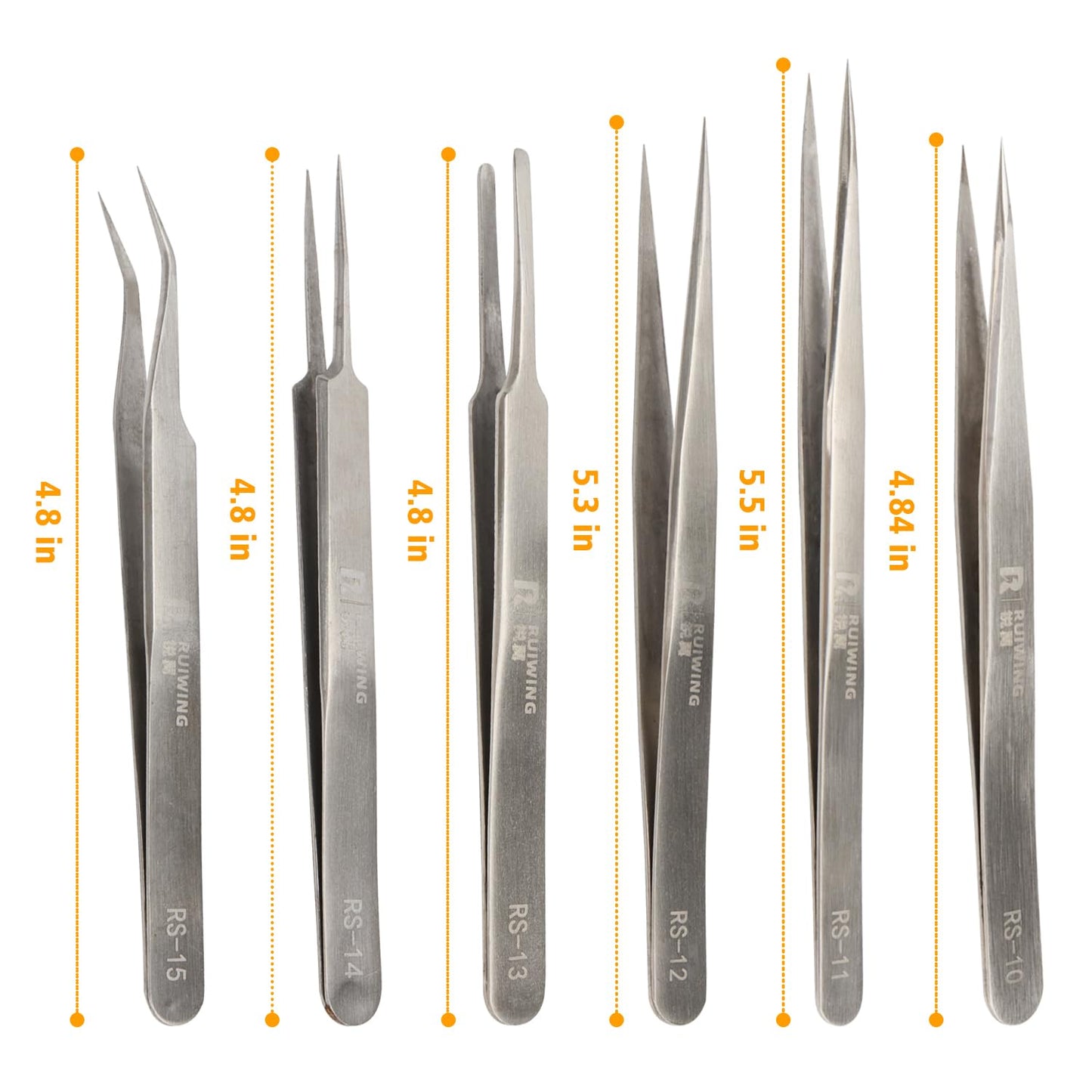 6 Pcs Precision Stainless Steel Tweezers Set, Thick RL Tweezers, Straight Curved Tips, for Electronics, Jewelry, Crafts, Laboratory Work, Precision Tools