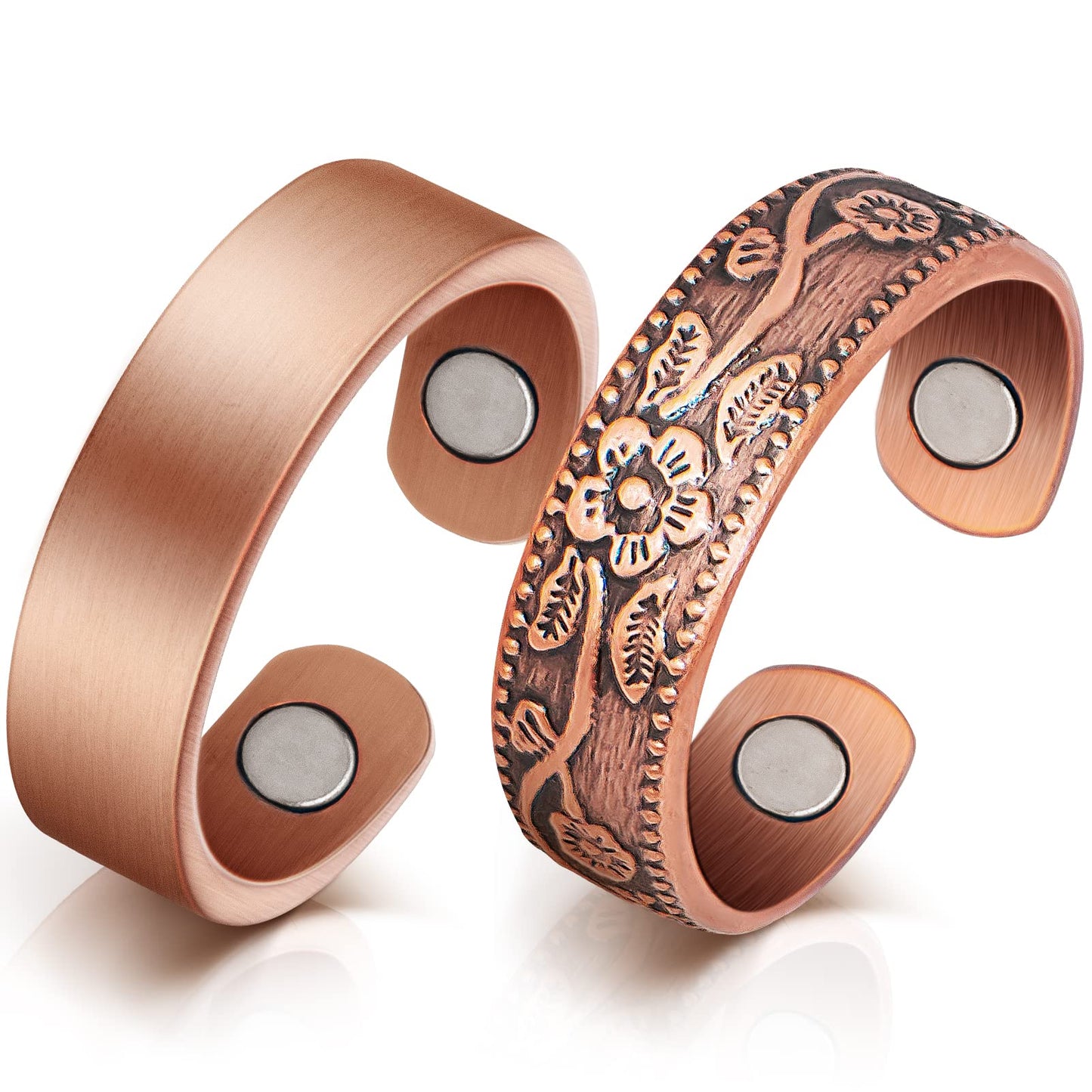 Mahnco Lymphatic Drainage Copper Rings for Women, Lymphatic Drainage Magnetic Ring, Magnetic Lymph Detox Ring 100% Pure Copper Jewelry Gift (Vintage Flower & Uncoated Smooth)