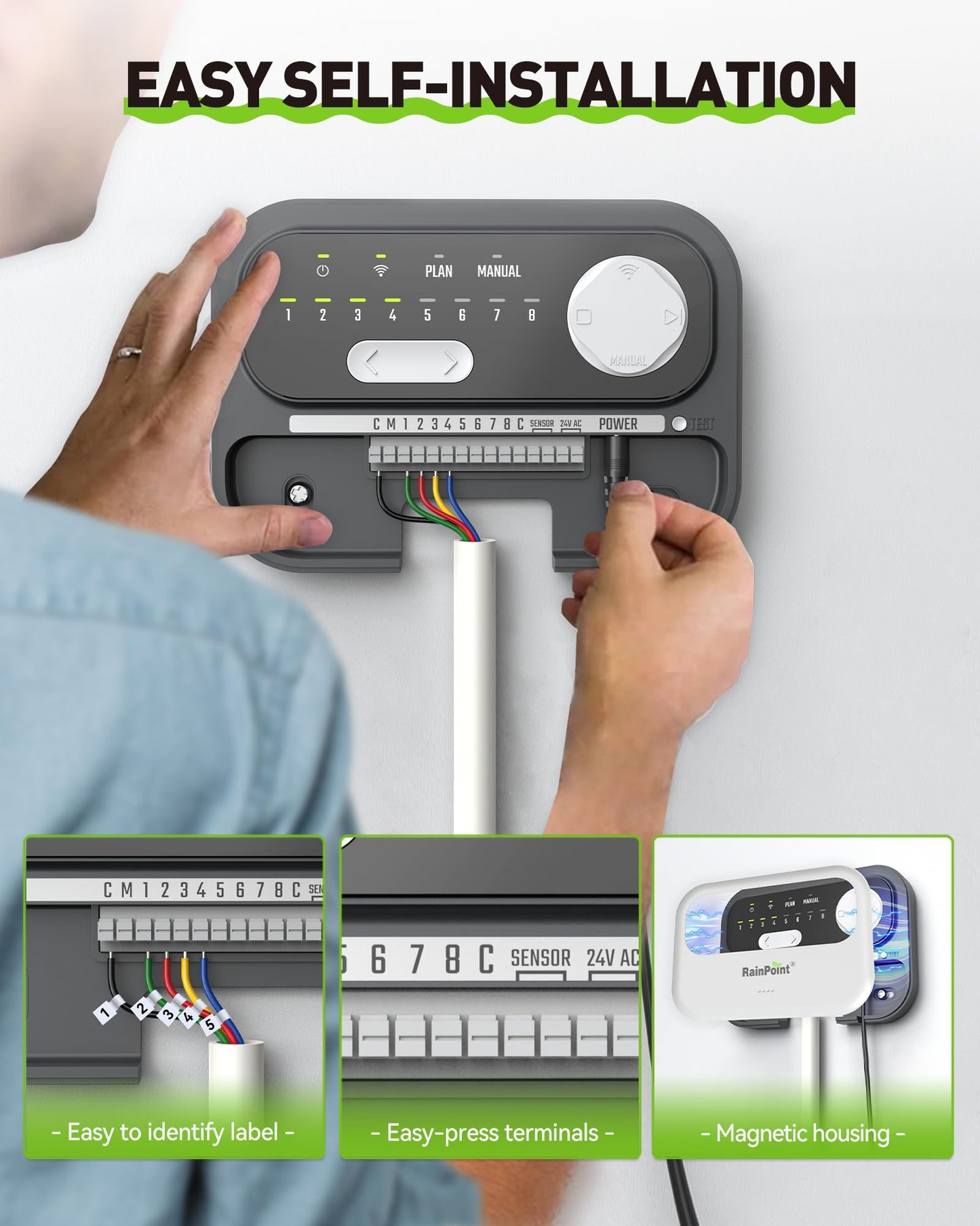 RAINPOINT Sprinkler Controller 8 Zone, Local Weather-Based Smart Irrigation Controller, WiFi Sprinkler Timer for Sprinkler System,Yard,Lawn
