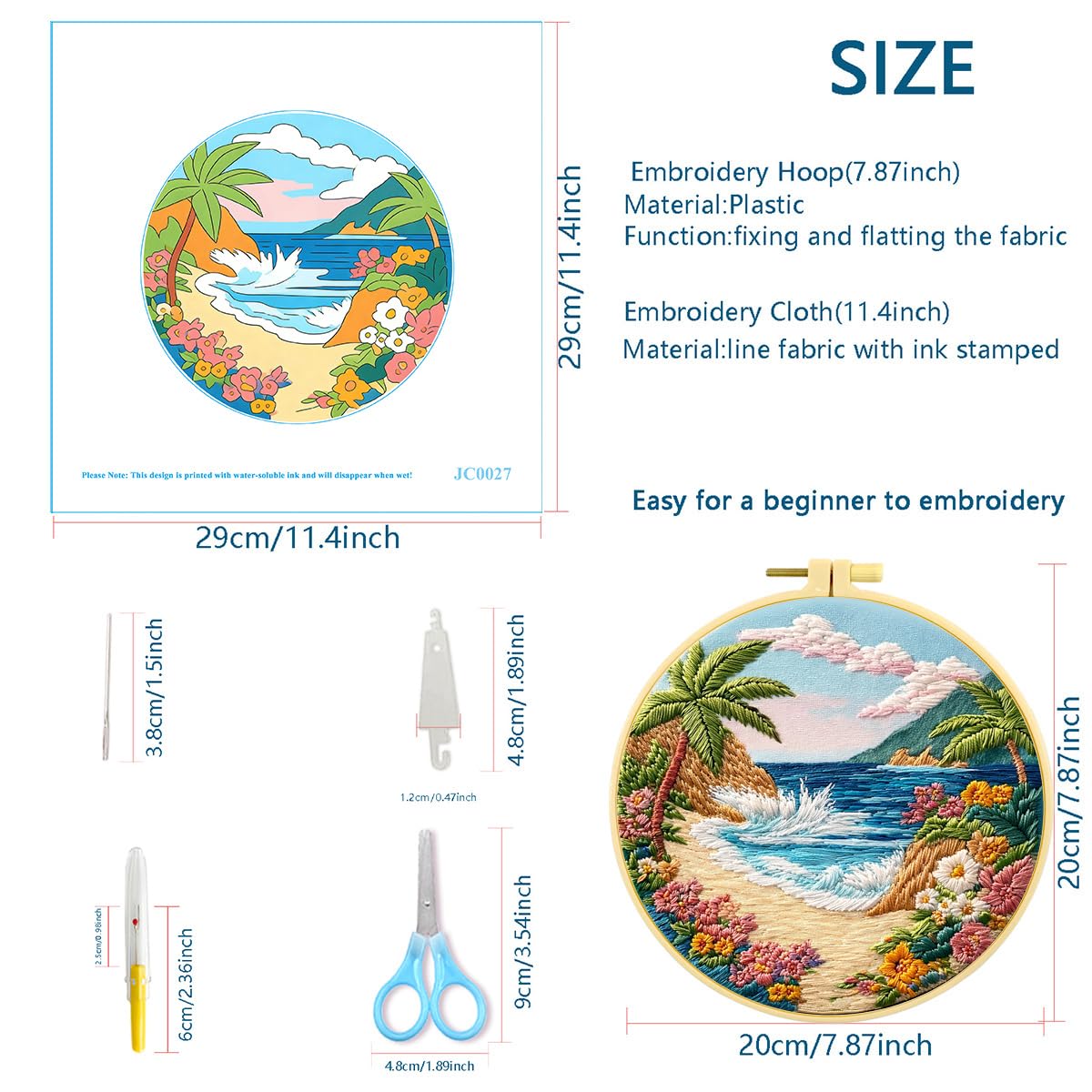 Zhenqing 4 Landscape Scenes Embroidery Kit for Beginners, 4-Pack Circular Designs with 20cm Hoop, Pre-Printed 29x29cm Cotton Fabric & Threads for Home Decor (JC0038)