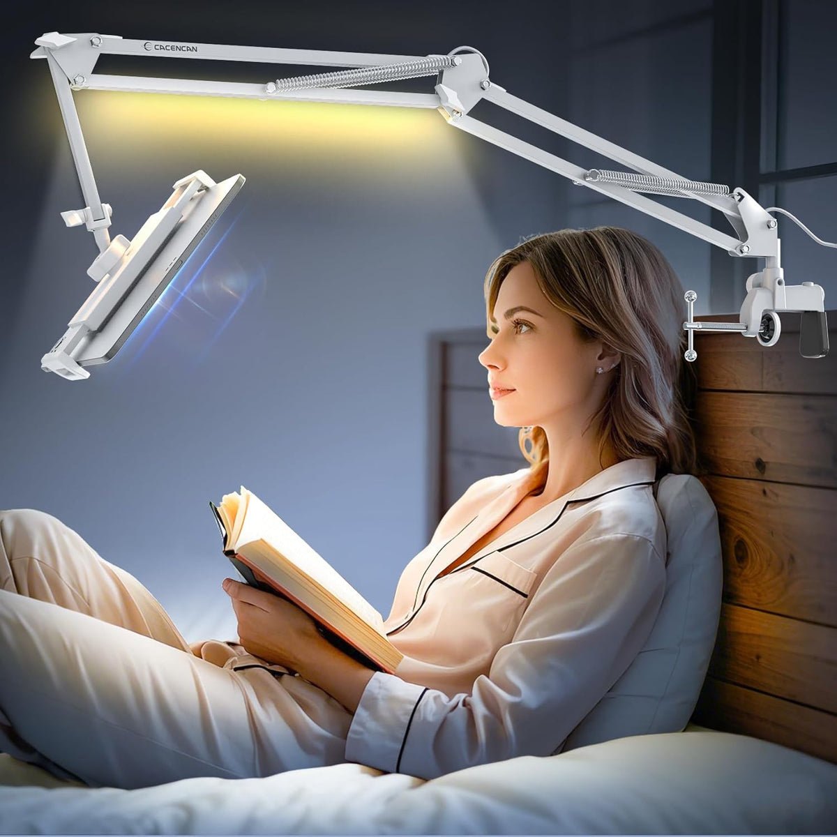 Tablet Stand, Tablet Mount Adjustable with Light, Universal Flexible Tablet Holder with 360 Degree Rotation for iPad/iPhone/iPad Pro/N-Switch,or Other 4.5~13.5 Inches Devices (White)