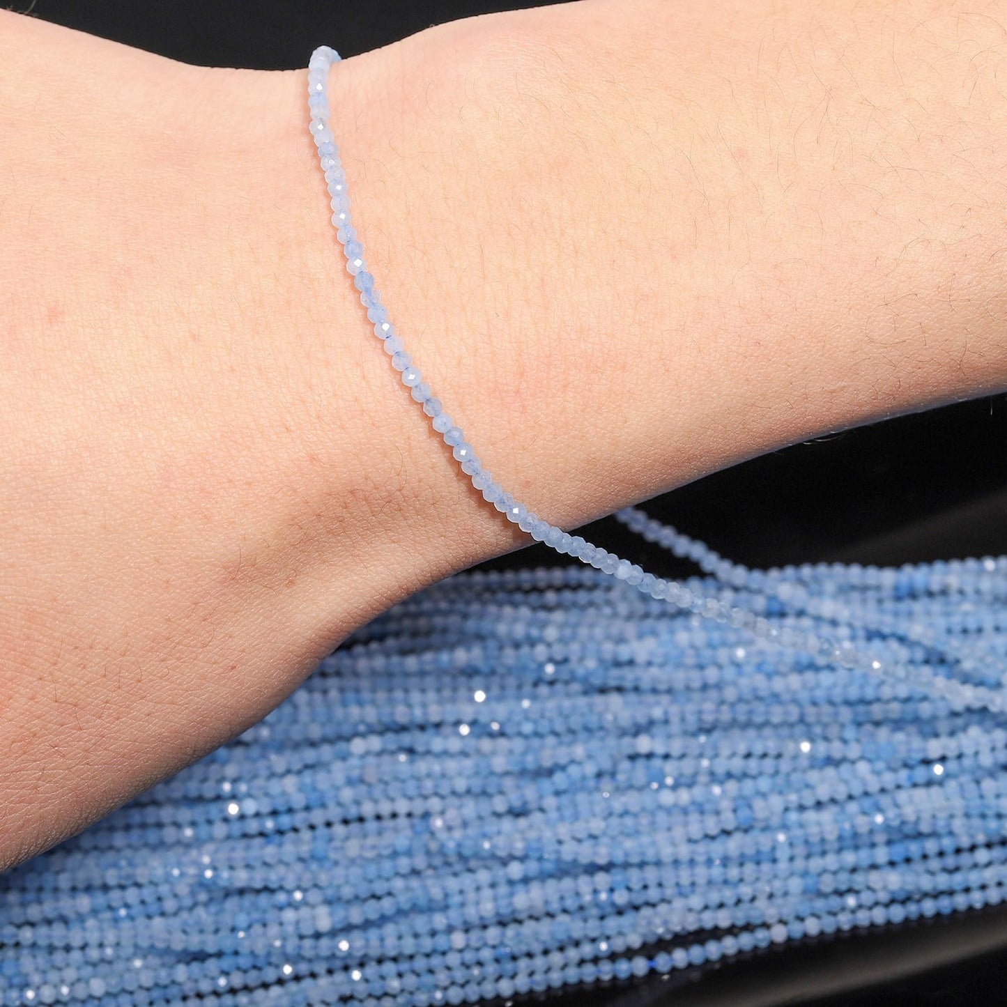 Song Xi 120pcs 3mm Natural Aquamarine Gemstone Beads Faceted Round Loose Stone Beads for Jewelry Making (1 Strand)