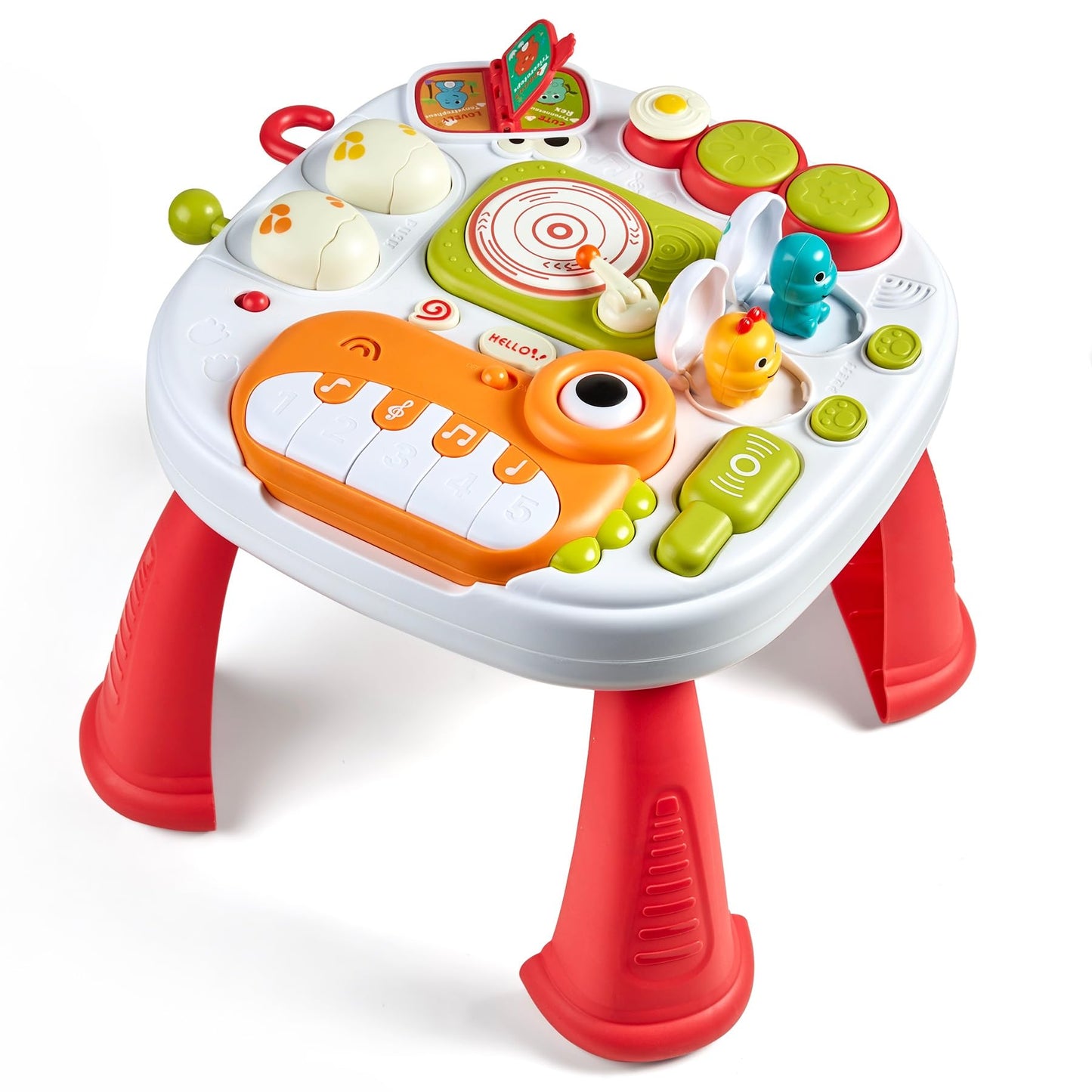 Baby Activity Table Learning & Fun, Baby DJ Table for Sitting Play, Keyboard Musical Toy and Detachable Red Legs Activity Table for Toddlers, Educational Interactive Toys for Kids
