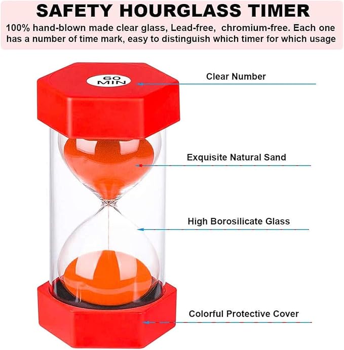 SuLiao Sand Timer 2 Minute Hourglass: Colorful Plastic Sand Clock, Large Red Sand Watch, Reloj de Arena 2 Minuto, Unbreakable Sandglass for Childs, Office, Games, Decorative