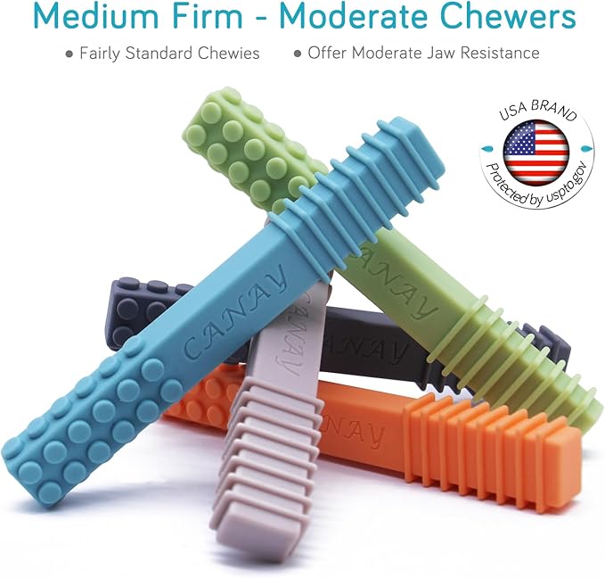 Sensory Chew Stick Toys (5 Pack) - Designed for ADHD, Autism, SPD, Oral Motor Stimulation, Special Needs - Extra Tough Sensory Oral Motor Chew Tool for Moderate Chewers (Standard - Moderate Chewer)