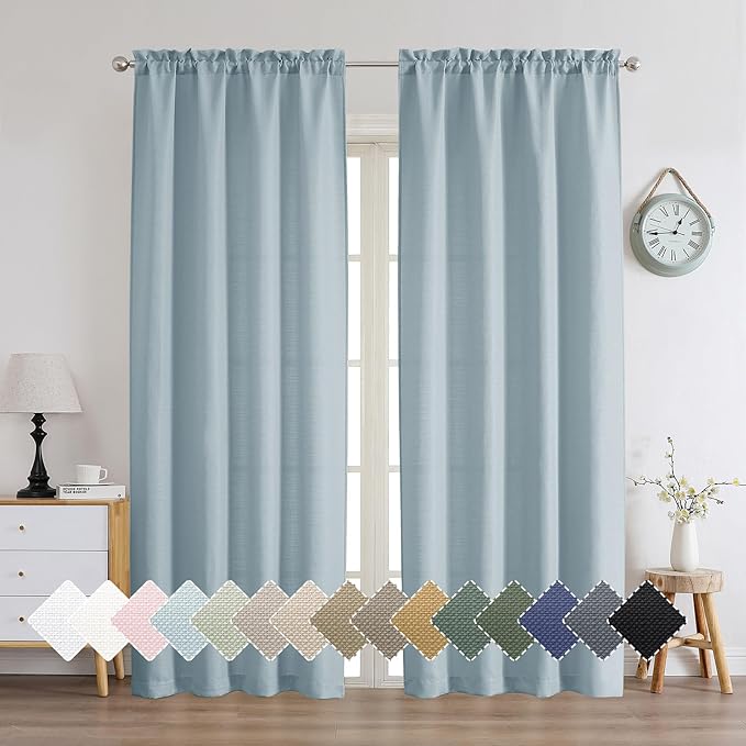 Chyhomenyc Bennet Aqua with Greenish Tone Curtains 84 Inches Long 2 Panels, Faux Linen Textured Light Filtering Soft Airy Privacy Farmhouse Curtain Drapes for Living Room Bedroom, Each 40" Wx84 L