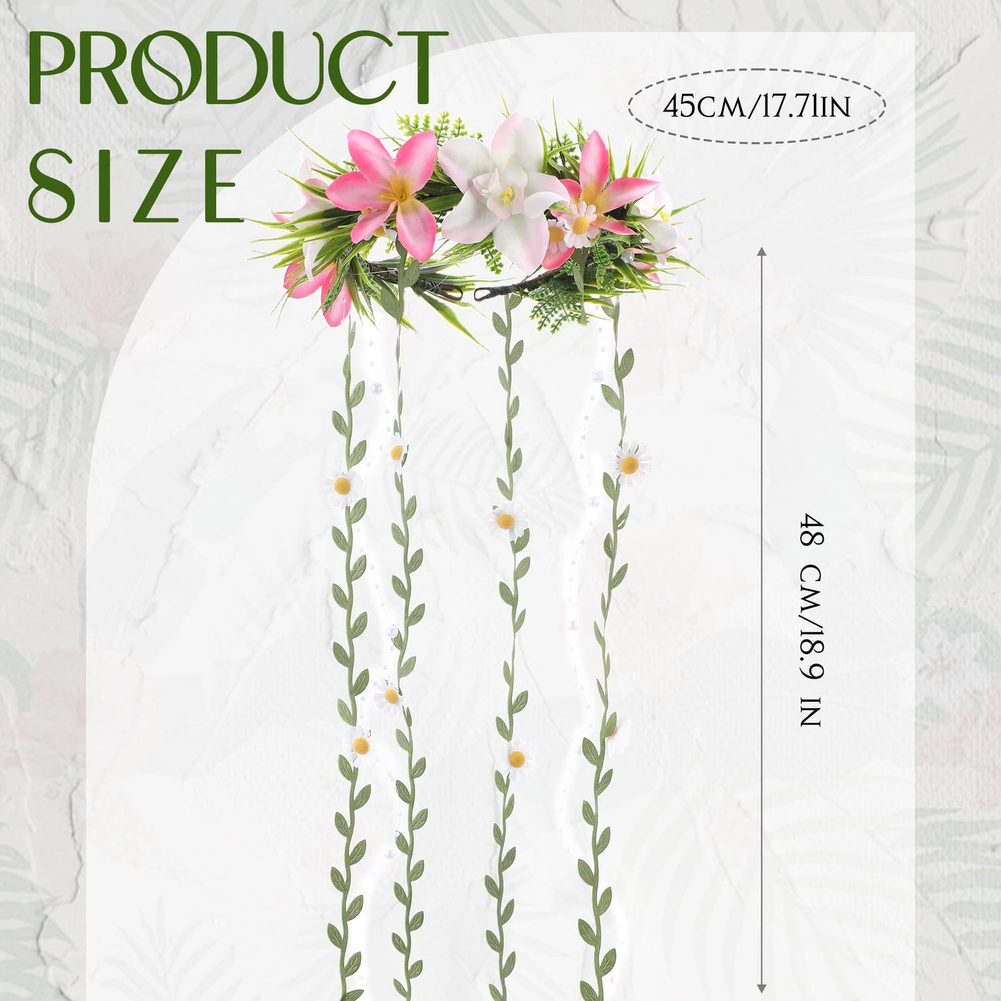 KorViSHOW Hawaiian Flower Crown Headbands, Pink Tropical Floral Headpiec, Artificial Hawaii Orchid Floral Headband with Daisy Vine for Women Summer Beach Hula Dress Up Accessory Party Favor Supplies
