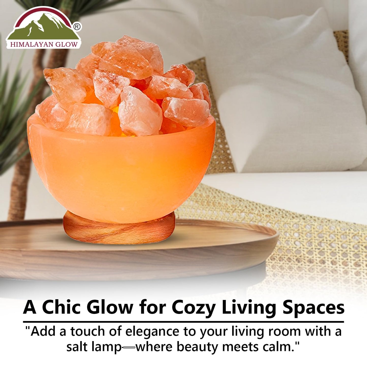 Himalayan Glow Natural Salt Crystal Massage Bowl Lamp with Touch Dimmer Switch and Wooden Base - Soothing Mood Light and Night Glow