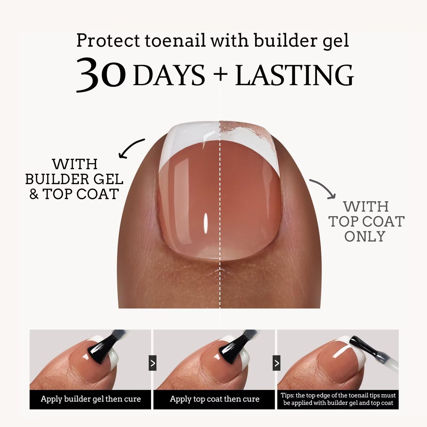 BTArtboxnails XCOATTIPS Toe Nail Tips - 160Pcs Short French Toe Nail Press Ons, French Tip Press On Toenails Brown Base, Soak Off False Toe Nail Extensions