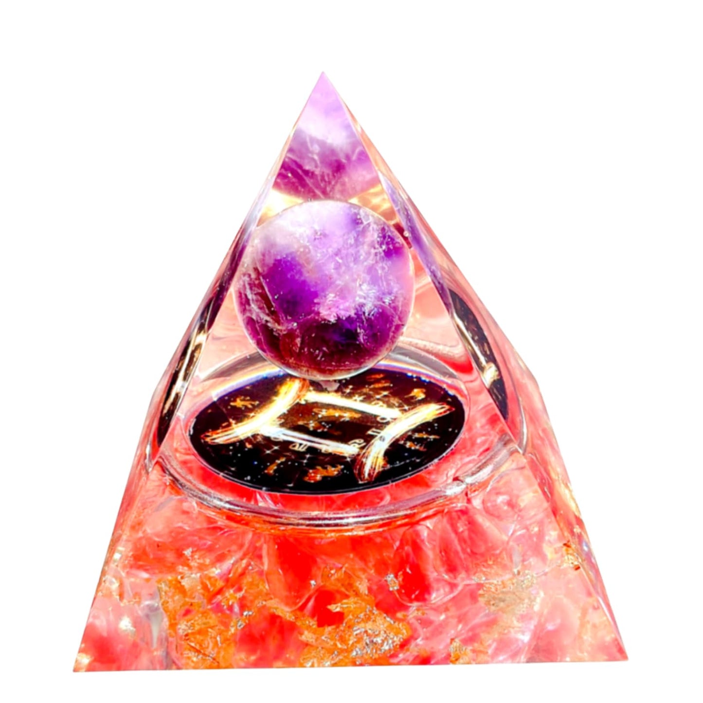 Saefheled Twelve Constellations Gemini Orgone Pyramid,Natural Amethyst&with Red Refined Stone Orgonite Crystal Healing Pyramid for Protection Chakra,Unique Constellation Pyramid for Positive Energy