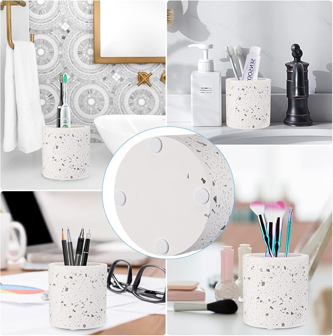 Diatomite Toothbrush Holder, BOJDOPIE Water Absorption Quick Drying Bathroom Countertop Organizer, Stand Cup for Toothpaste Makeup Brushes Razors (White)