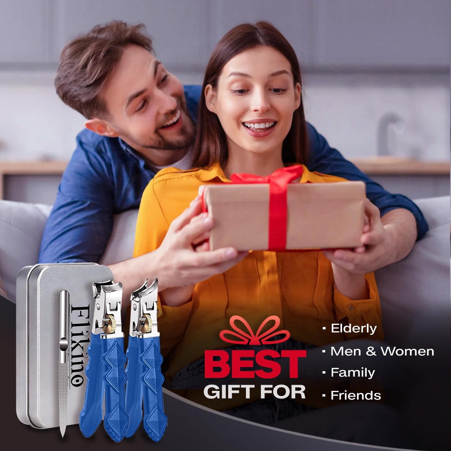 Flikino Wide Jaw Toenail Clippers for Thick Nails - Heavy Duty Stainless Steel Nail Clippers with Ergonomic Handle, Ultra Sharp Ingrown Nail Cutters for Men & Seniors.