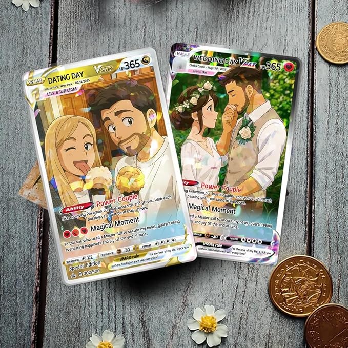 Personalized Anniversary Card from Cartoon Anime Couple Photo, Gifts for Couples Valentines Cards, Romantic Card Gift for Boyfriend Girlfriend, Couple Keepsakes, Valentine’s Day Anniversary 2