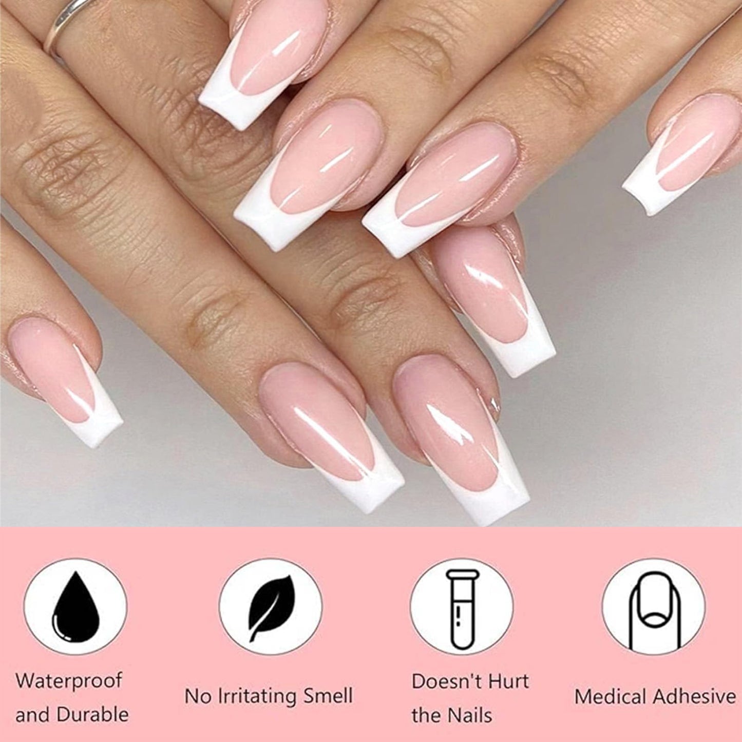 120Pcs French Tip Press on Nails Medium Coffin Fake Nails White Tips False Nails Suqare Acrylic Nails Press ons Full Cover Artificial Glue on Nail Stick on Nail for Women Manicure