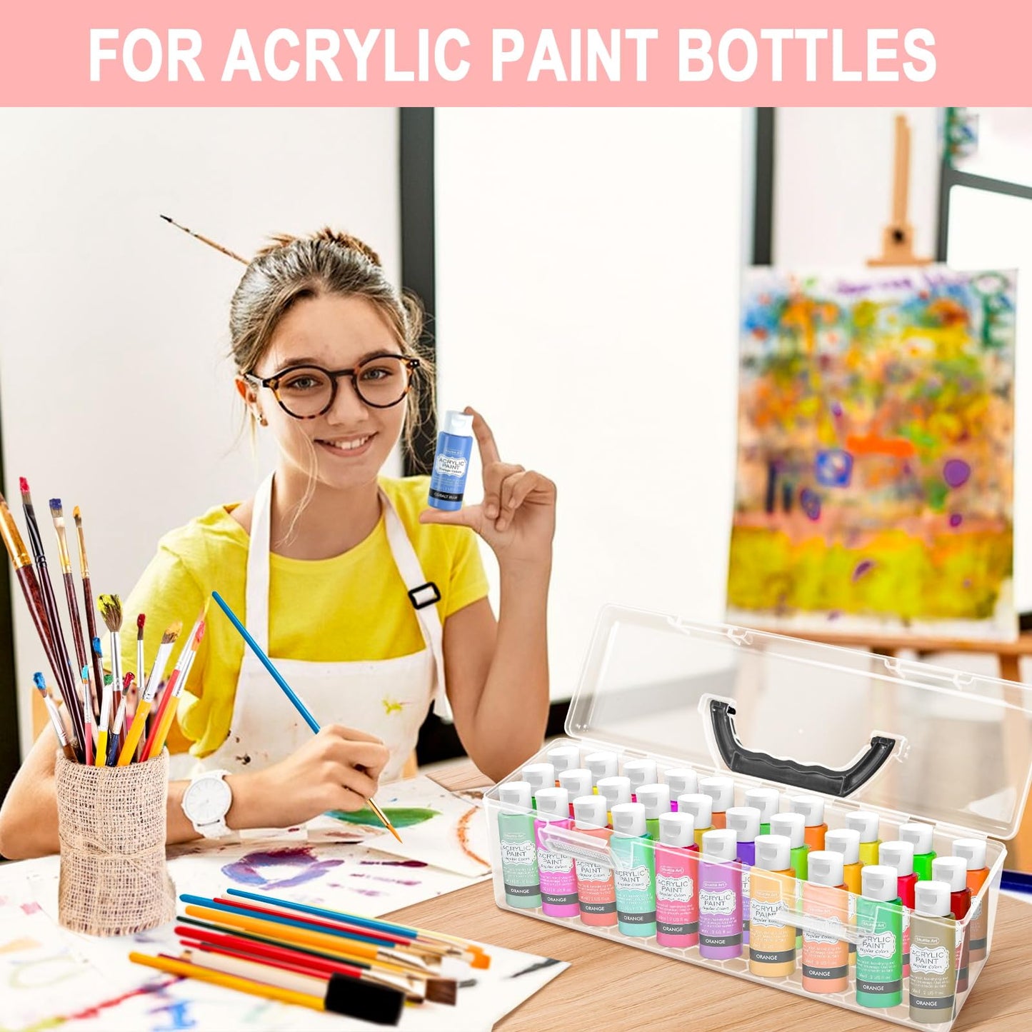 Vowcarol Acrylic Paint Storage Box, 30 Bottles Capacity Acrylic Paint Organizer for 2 fl. oz Bottles, Craft Organizer