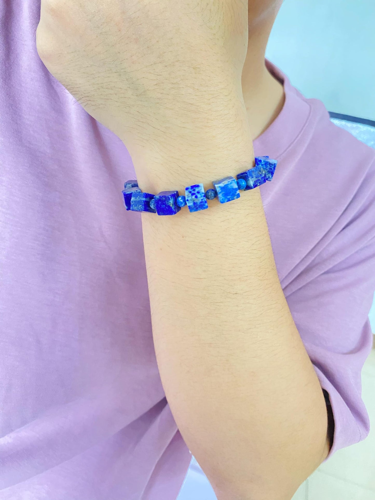 YYANBERICH 8mm Square Lapis Lazuli Bracelet-Natural Stone of Enlightment & Protection Thought Amplifier &Bringing deep peace Emotional Healing (8mm+ Square Lapis Lazuli)