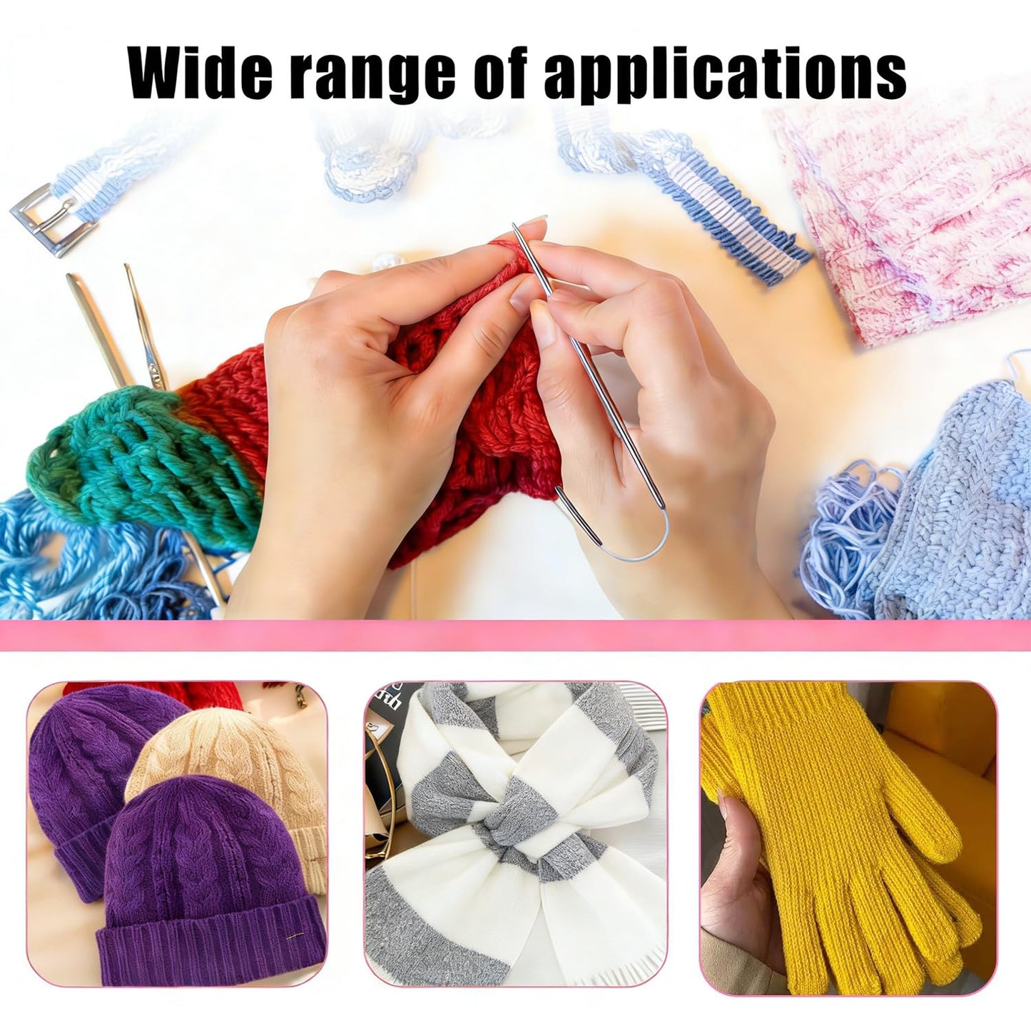 18 Pcs Stainless Steel Circular Knitting Needles Set, Crazy Trio Sock Knitting Needles for Hats & Gloves, Sizes 2–4.5 mm, Complete Crochet & Knitting Set for Beginners
