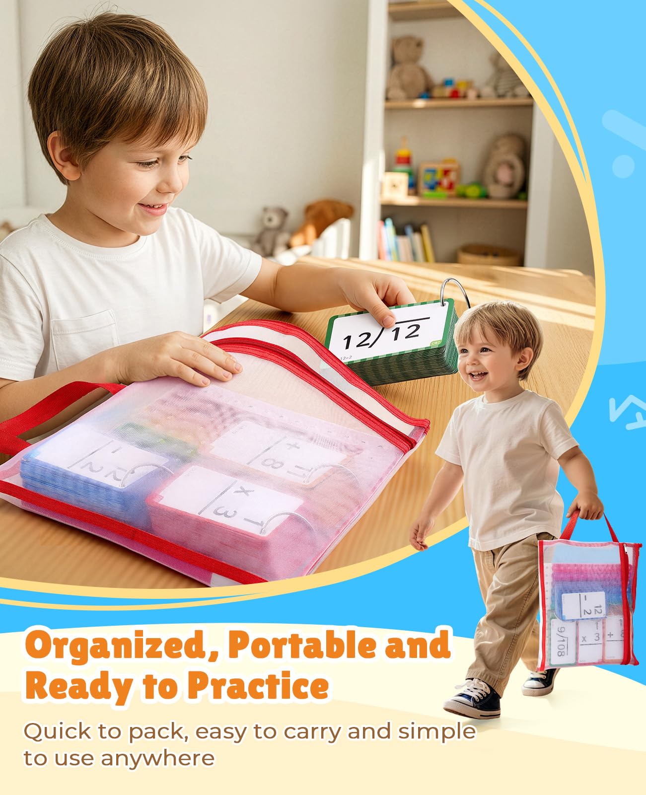 JoyCat Math Flash Cards and Chart for Kids Ages 4-8, 288 Double-Sided Flash Cards for Addition, Subtraction, Multiplication & Division, Interactive Math Learning Tool for Homeschool and Classroom