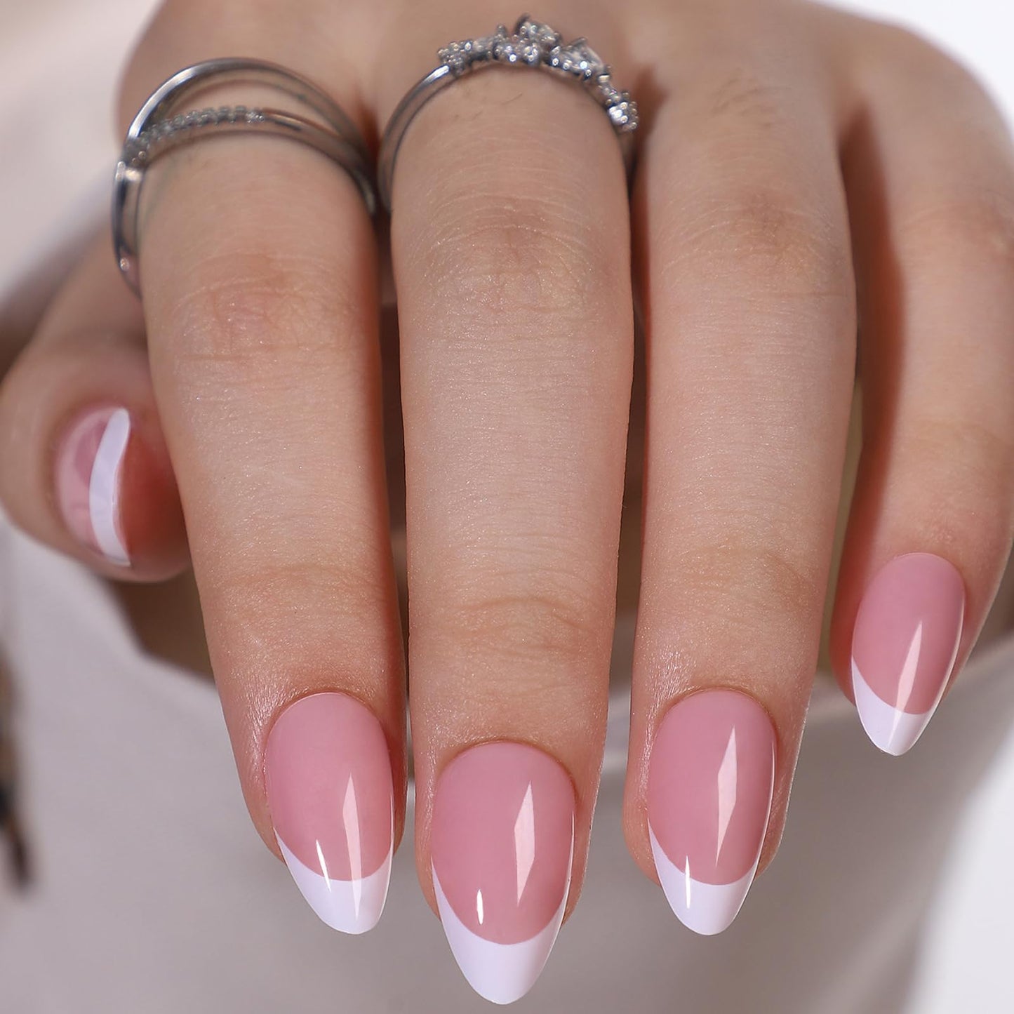 CTTHNBD 6 Packs (144 Pcs) Press on Nails - Almond, French Tip, Medium, Glue on, Gel False Nails for Women - 12 Sizes, 6 Styles
