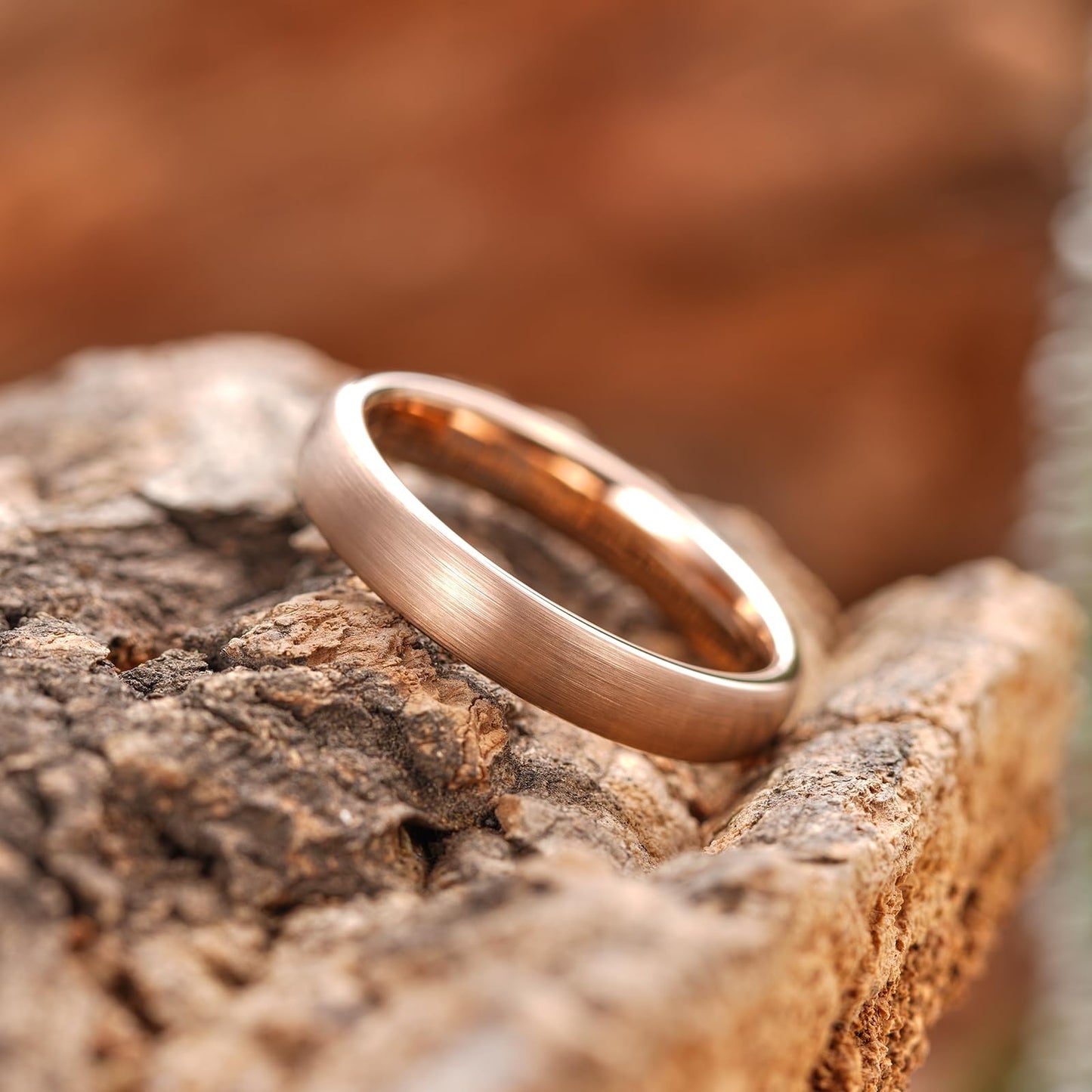 King Will 4mm Rose Gold Wedding Band for Women Men, Domed Brushed Tungsten Carbide Rings, Comfort Fit, Durable, Size 10.5