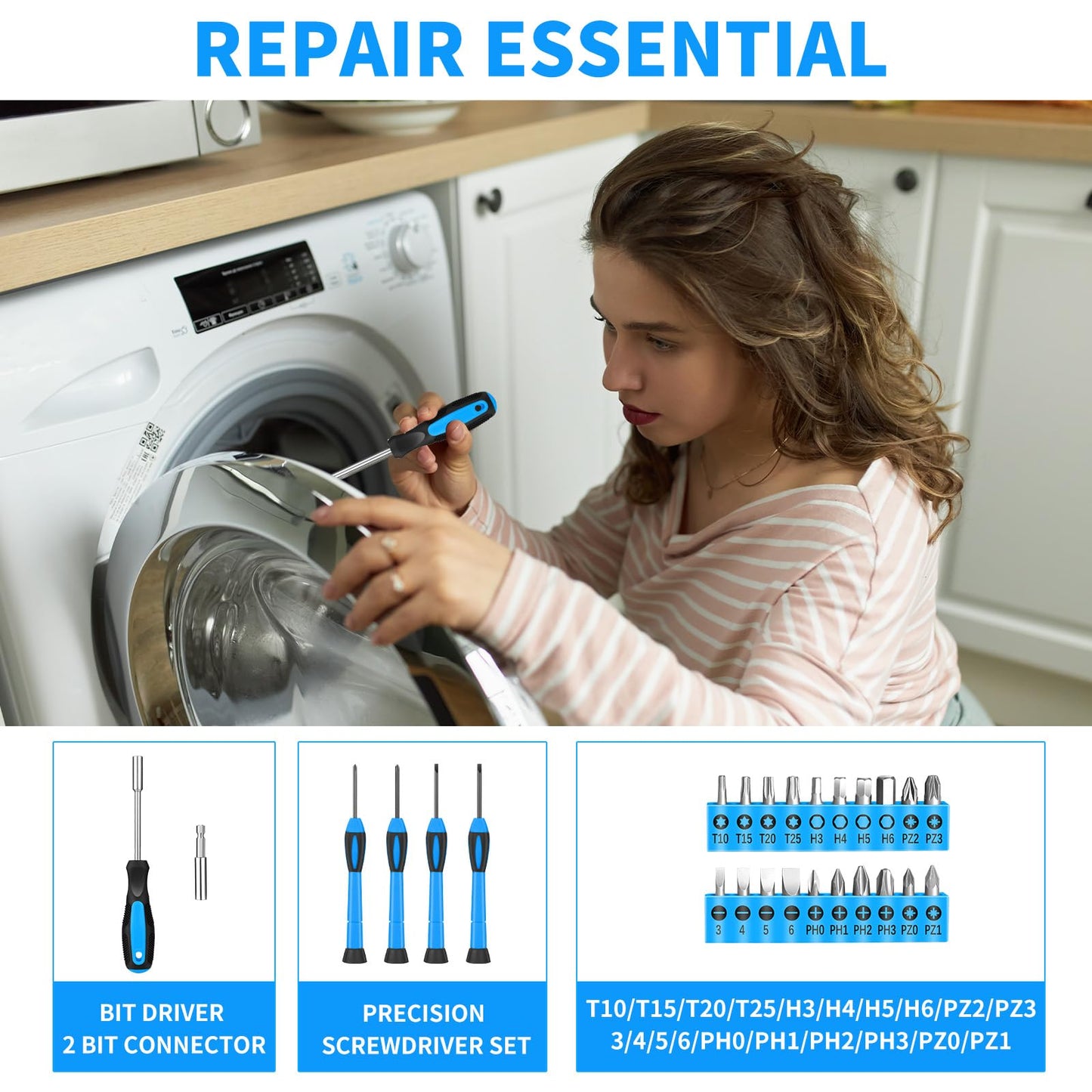 HANGYING 39 Piece Basic Home Tool Set Household Tool kit for Home General Repair Small Hand Tool Kit in Toolbox Storage Case for Home Garage Office College Dormitory Use, Blue
