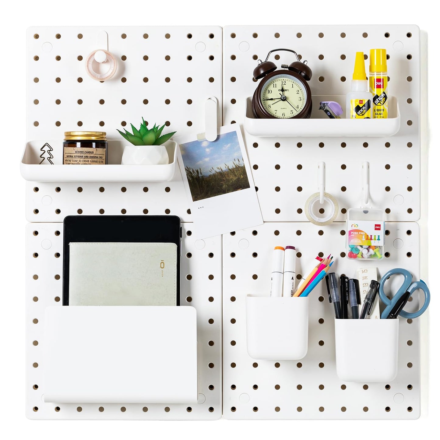VUSIGN Peg Board Combination Kit, 22"x22" Pegboards and Accessories for Wall Organization with Two Installation Modes, Pegboard Wall Organizer for Office, Home, Desk,White Peg Board