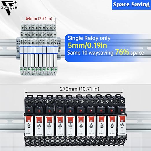 10Pcs Electromechanical Relay Miniature Power Relay 110V/ 120V AC/DC HF41F/60-ZS 1NO 1NC 6A SPDT with LED Indicator, Socket Base, DIN Rail Slotted UL Listed