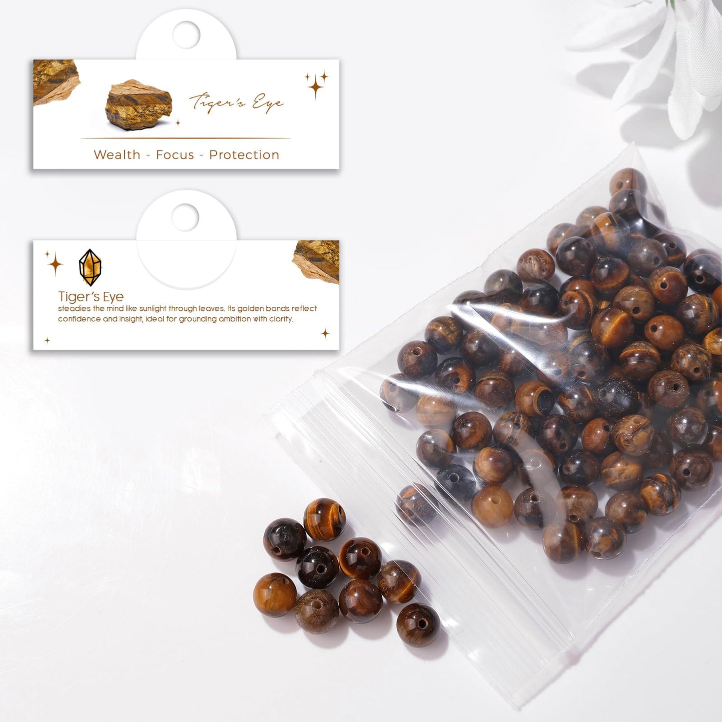 Raicegs 100pcs 8mm Tiger’s Eye Beads Natural Gemstone Beads Round Loose Beads for Jewelry Making DIY Bracelets Necklace