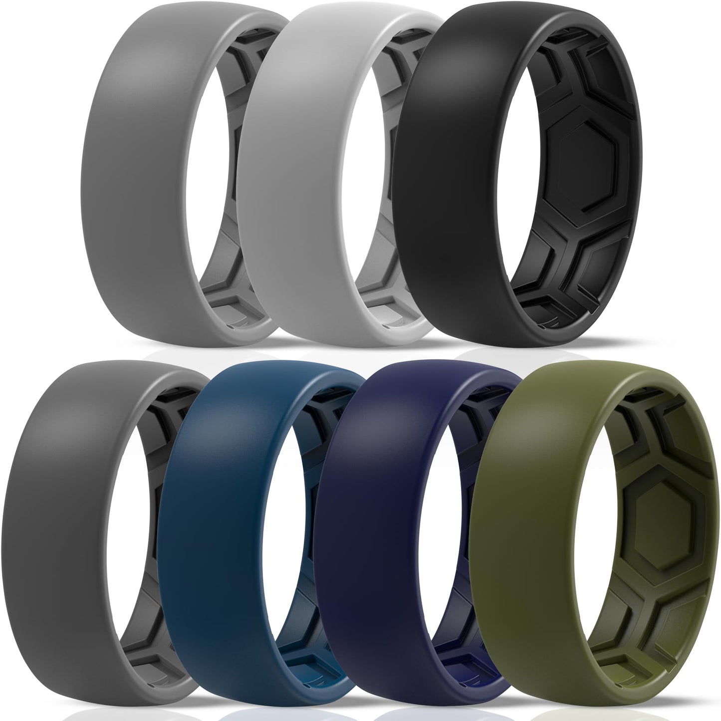 ThunderFit Men's Patterned Silicone Rings, 8mm Wide 2.2mm Thick Rubber Bands,Variety Multipack 1,4,7