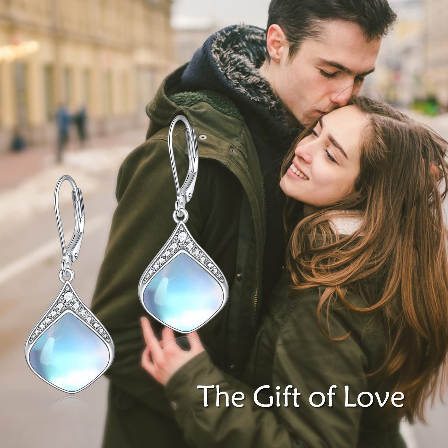 Moonstone Teardrop Earrings for Women Sterling Silver Cubic Zirconia Teardrop Drop cubic Zirconia Dangle Earrings Jewelry Christmas Gifts