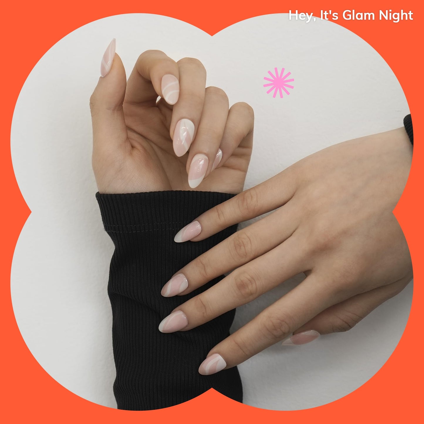 Heyhae Semi Cured Gel Nail Strips | No LED Lamp Needed | French, Pink, Spring | Easy Apply & Remove, Salon Quality | Includes 28 Strips, 1 Prep Pads, Nail File & Wooden stick - Hey, It's Glam Night