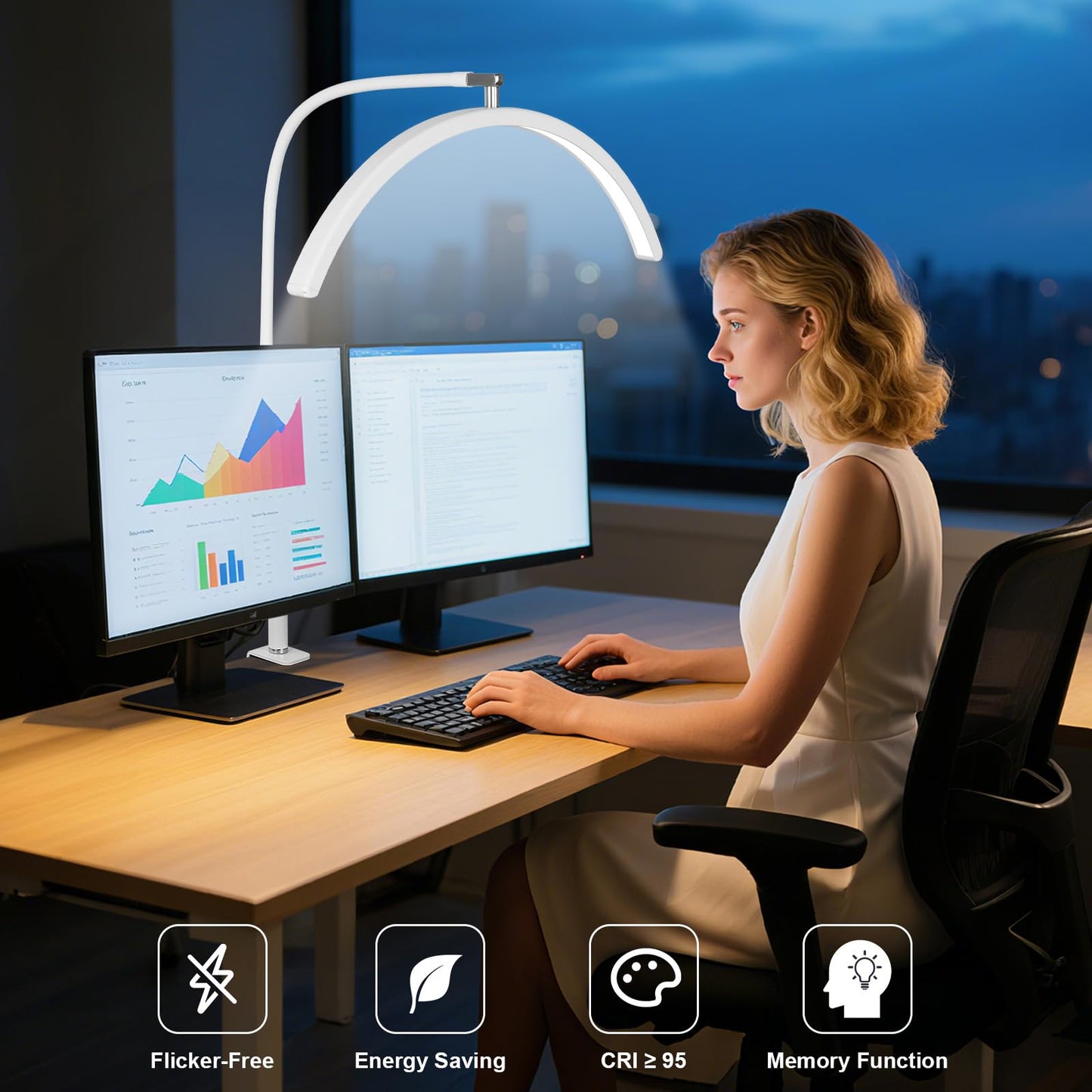 ZEKAHOV Professional Half Moon LED Desk Light for Nail Techs & Artists – Flexible Gooseneck Lamp with Clamp, 3 Color Modes & 5 Brightness Levels for Manicure, Tattoo, Beauty Work