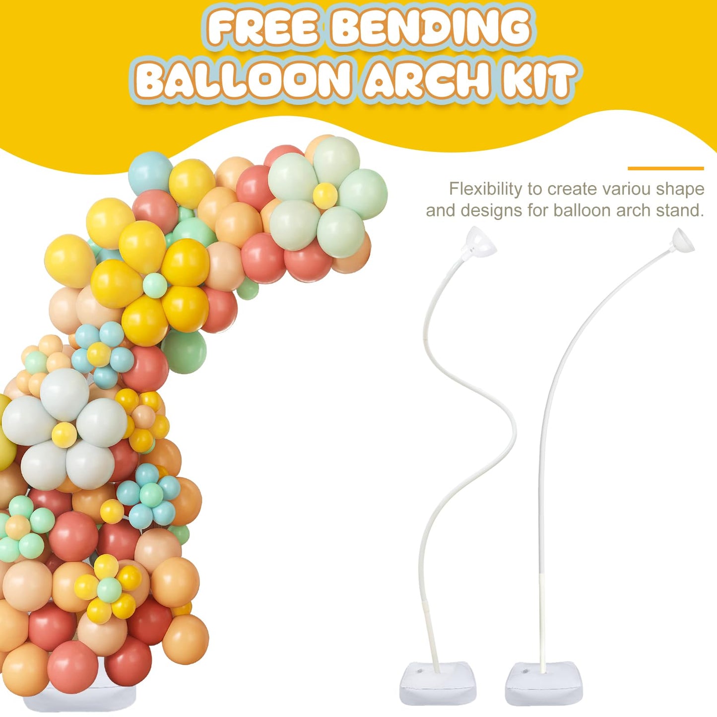 AerWo Balloon Arch Kit Balloon Arch Stand with Base, 9.35Ft & 6Ft High Free Bending Half Arch Balloon Stand for Wedding Birthday Party Baby Shower Yard Lawn Christmas Decorations