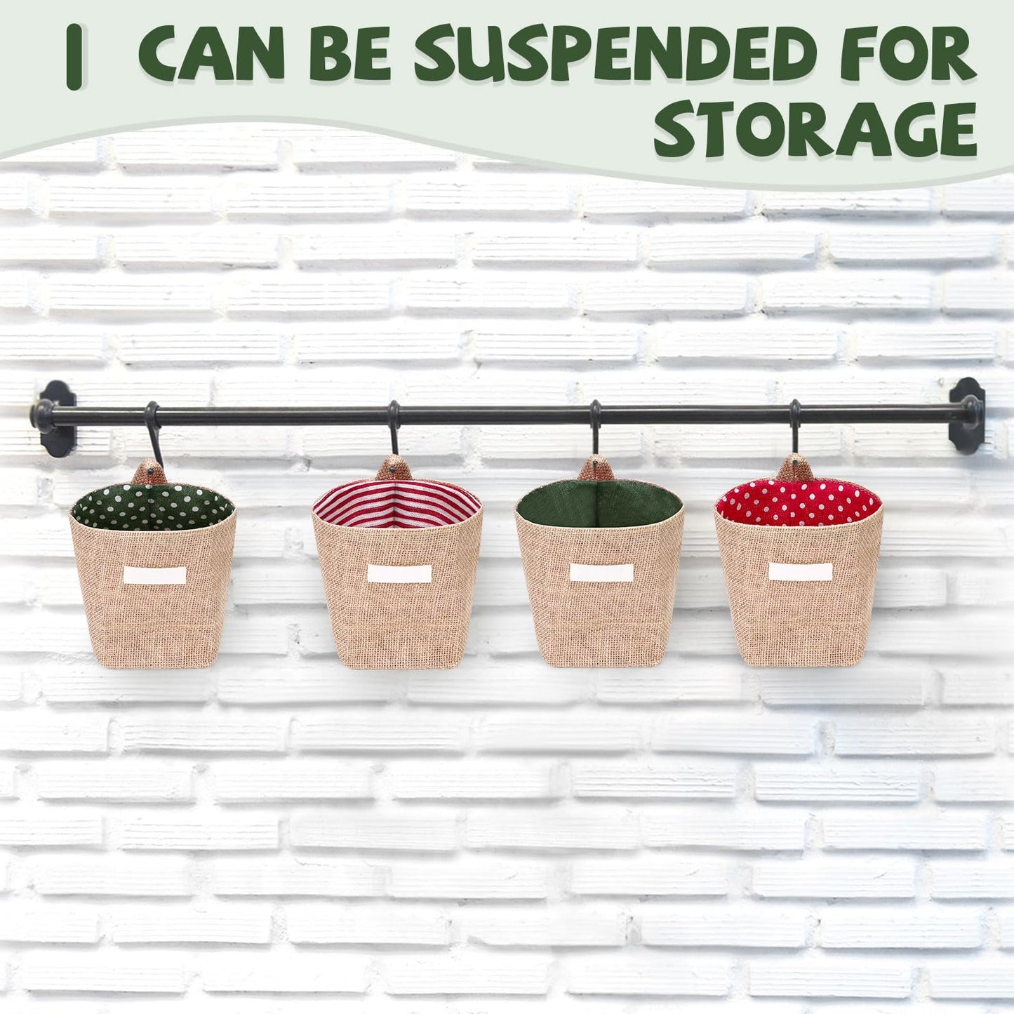 Diakey 6 Pack Hanging Basket, Small Wall Storage Baskets for Organizing, Burlap Foldable Hanging Organizer Bag Boho Wall Decor with S Hooks for Sunglasses Wallet Key Pen