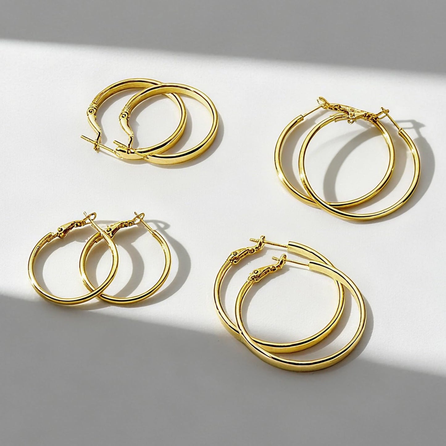 PICKBEAU Chunky Gold Hoop Earrings for Women | 14K Plated Hypoallergenic 4mm Wide & Thin Big Round Circle Hoops Stainless Steel Womens Loop Dangle Earrings Set (30/40mm)