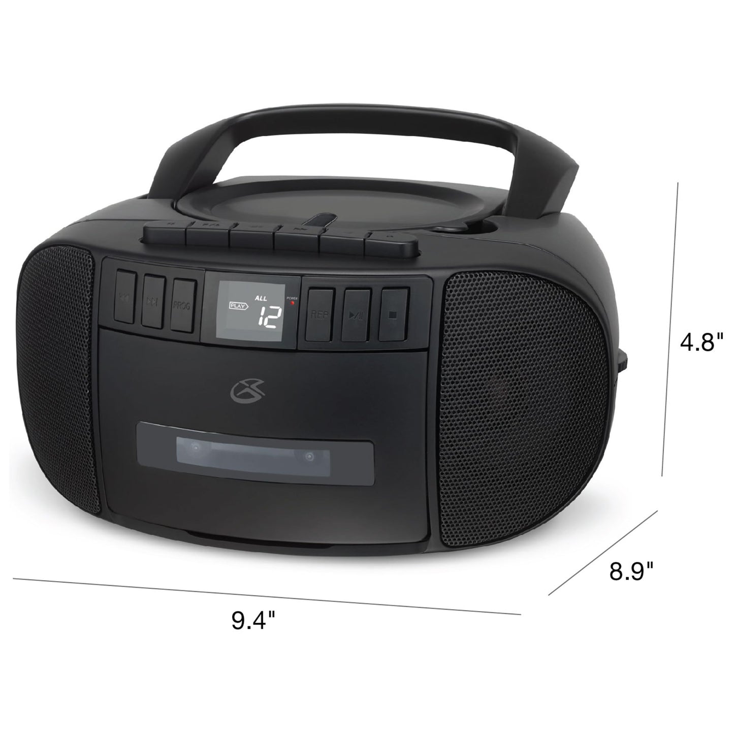 GPX BCA209B Portable Am/FM Boombox with CD and Cassette Player, Black