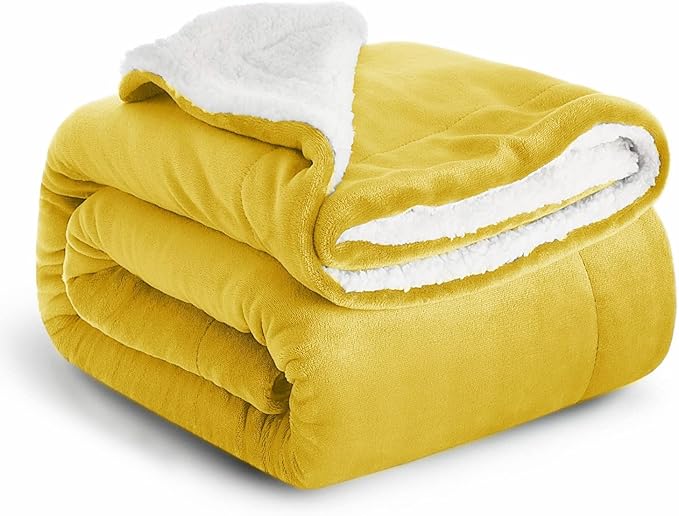 IR Imperial Rooms Sherpa Fleece Throw Blanket for Couch - Soft and Fuzzy Blanket for Winter - Reversible Thick and Warm Fluffy Throw Blankets for Bed, Sofa, Camping and Travel, Yellow, 50x60 Inches