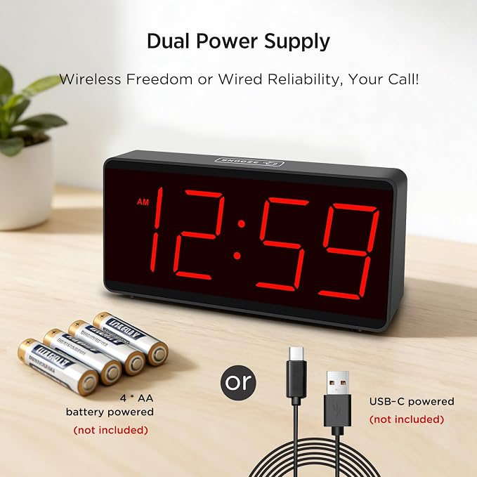 Peakeep Battery Operated Digital Alarm Clock for Bedrooms Big Numbers