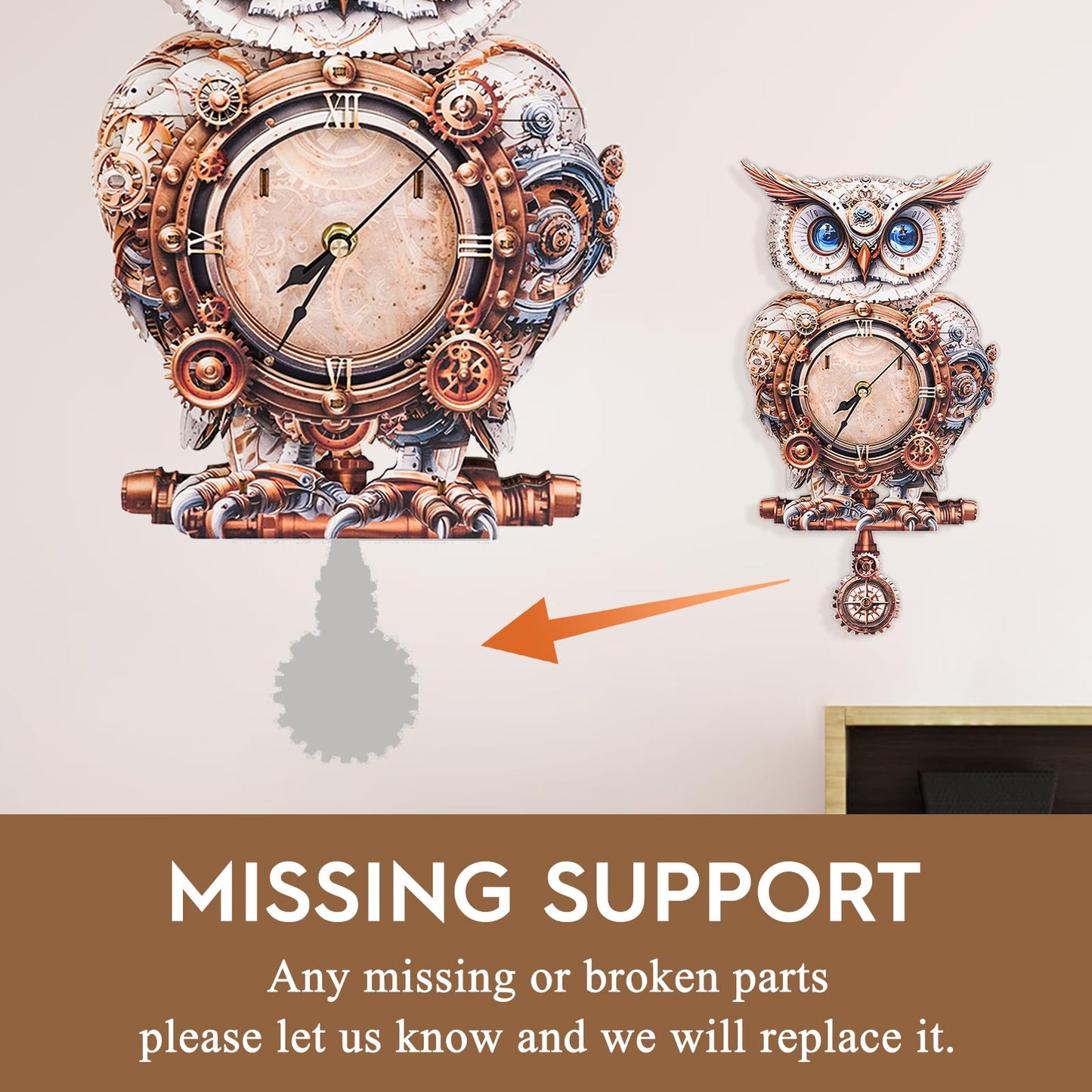 Cutywood 3D Puzzles for Adults Clock-Mechanical Owl Design Model Kit-Mechanical DIY Pendulum Clock with Roman Numerals-Desk Home Office Decor Personalized Gift for DIY Lovers