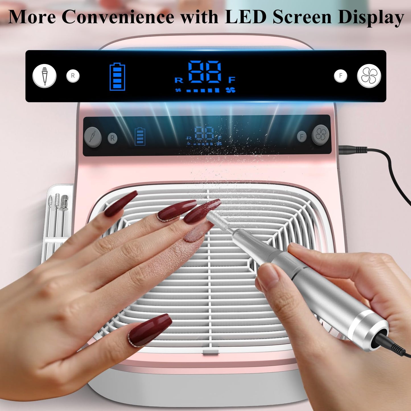 2-in-1 Nail Dust Collector & Electric Nail Drill File, Cordless Nail Machine with Stepless Speed Forward Reverse, 5 Suction Mode 4000RPM Dust Collector Nail Tech 6000mAh Rechargeable for Home Salon