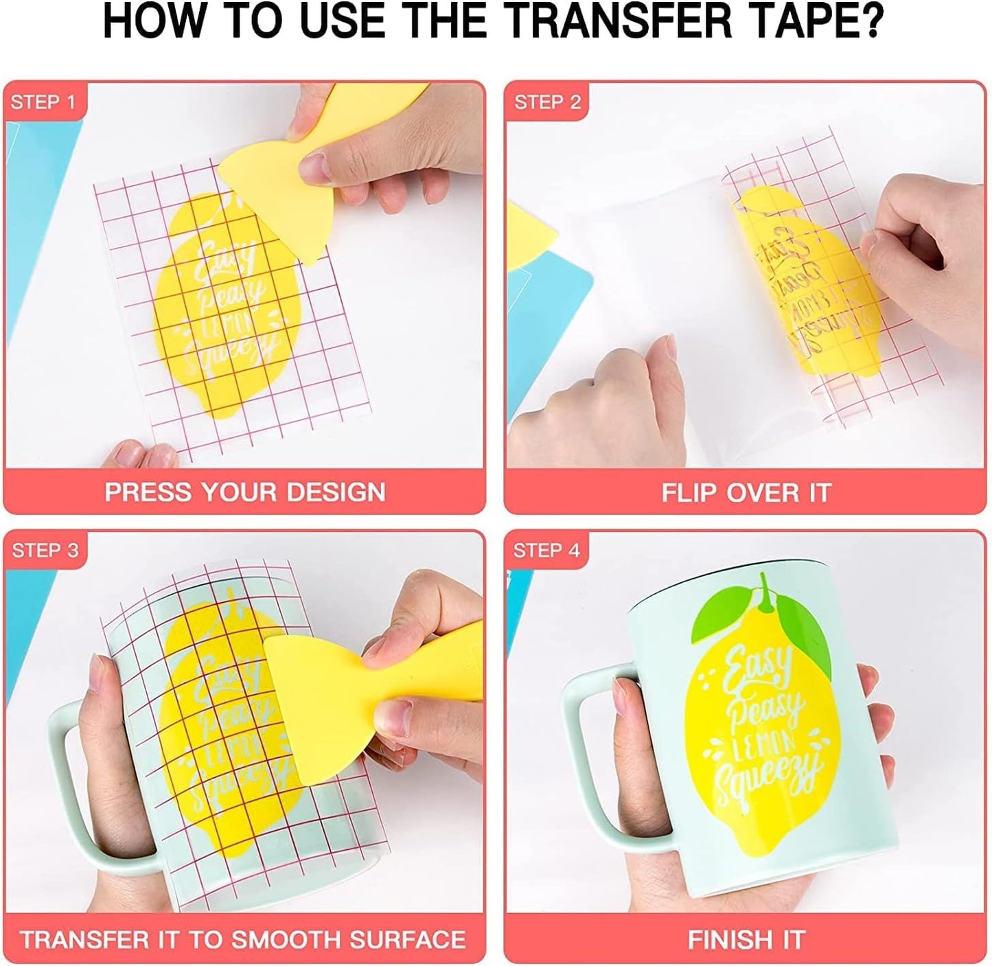 HTVRONT Transfer Tape for Vinyl - 12" x 20 FT Red Alignment Grid Clear Transfer Paper for Adhesive Vinyl - Medium Tack Transfer Tape for Signs Stickers Decals Walls Doors