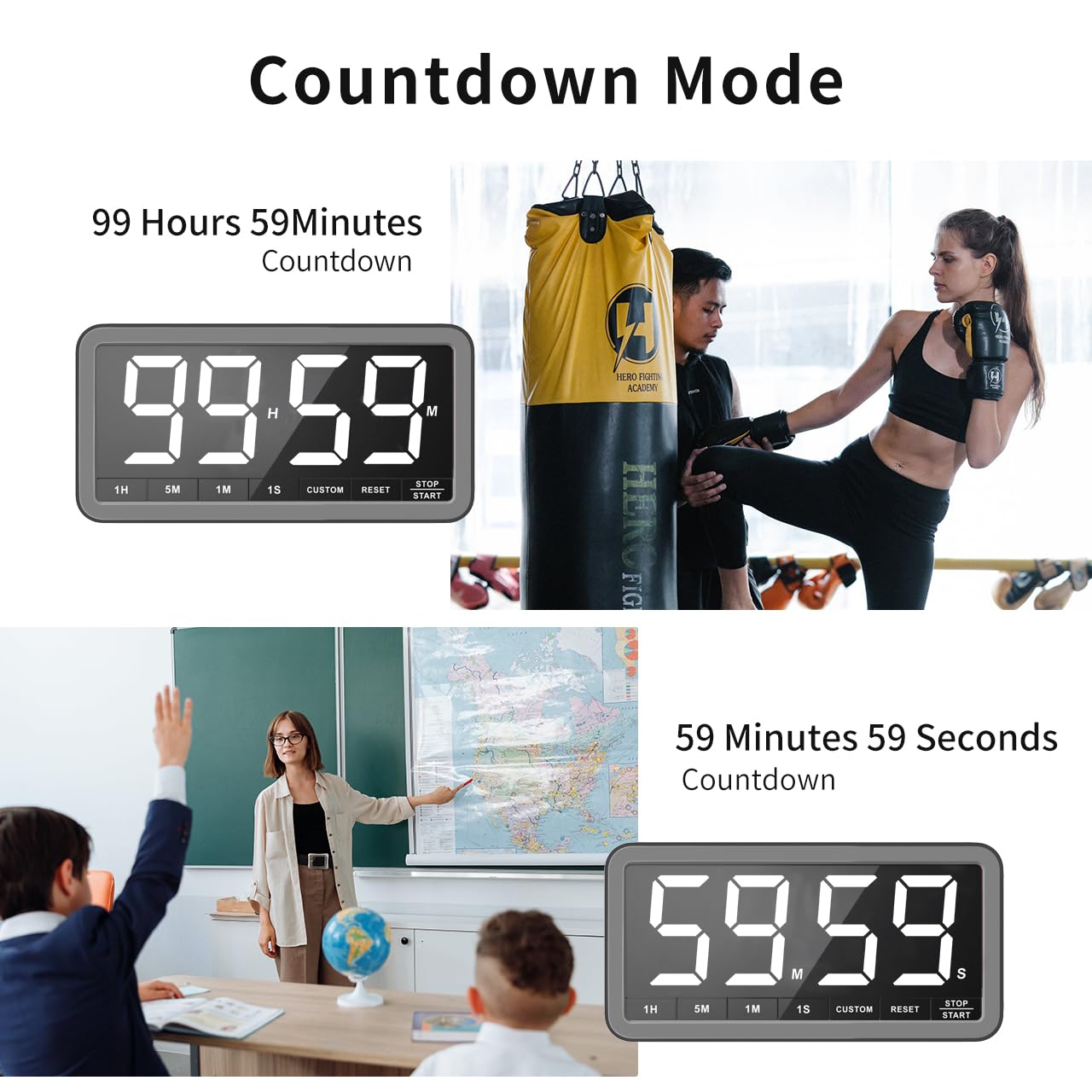 VOCOO Digital Kitchen Timer with 7.8” Extra Large Display, Magnetic LED with 3 Brightness, 4 Alarms and 3 Volume Levels, Battery Powered Countdown Count Up Timer for Cooking, Classroom, Home Gym