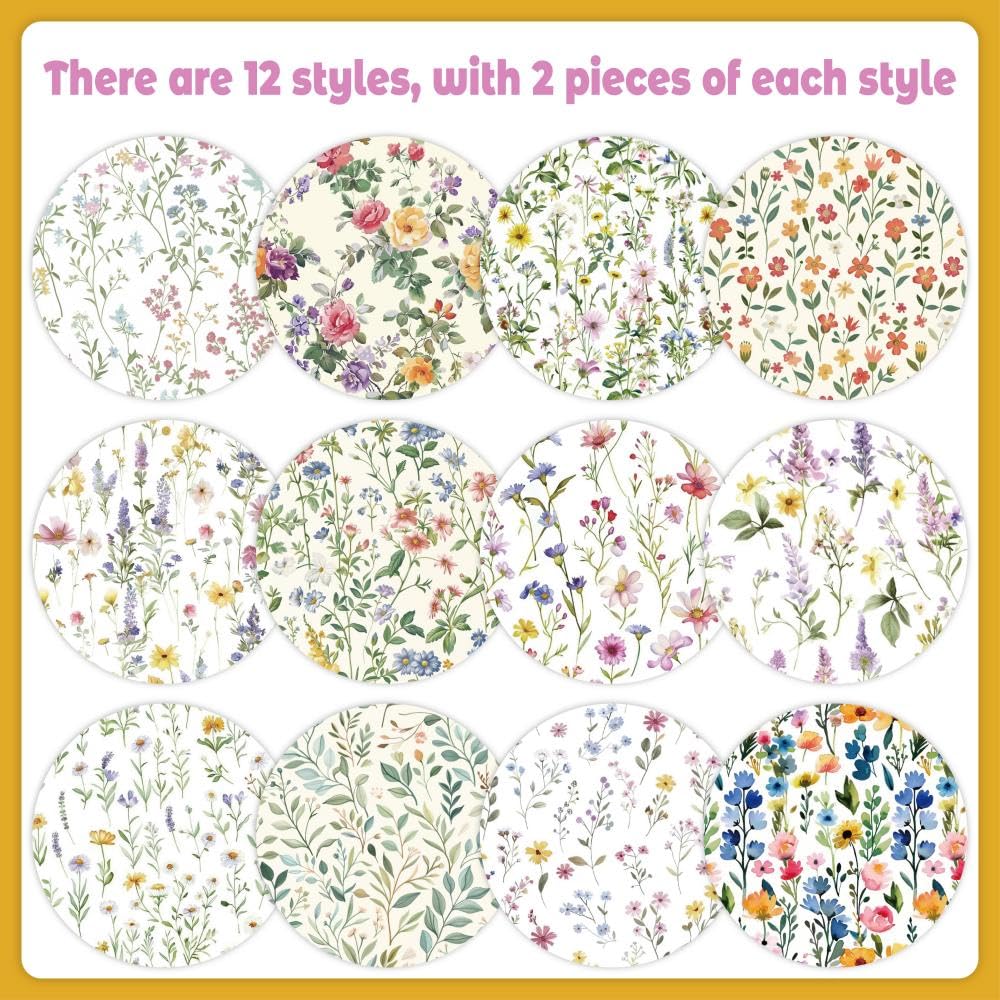 Diuhofart 12x12 Scrapbook Paper Pad - 24 Sheets Double-Sided Pastel Wildflower Paper - Dainty Daisy & Lavender Patterns for Spring Layouts, Easter Crafts & Romantic Journals